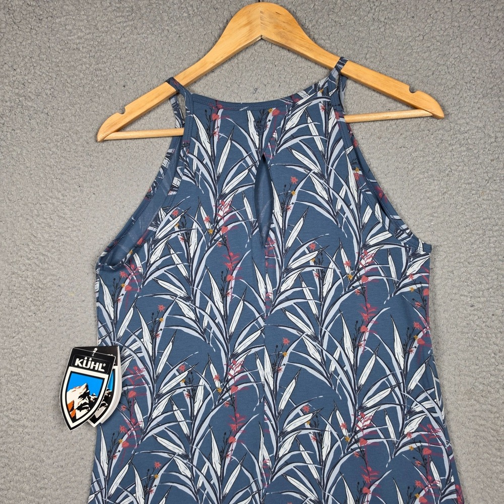 Kuhl Kandid Tank Dress Size Medium Blue Floral Overcast Print UPF 50 Curved Hem - Picture 6 of 16